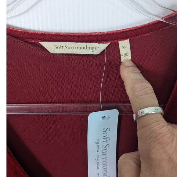 Soft Surroundings Hyannis Velvet Surplice V-Neck Red Dahlia Dress Size XL NWT - Picture 4 of 9